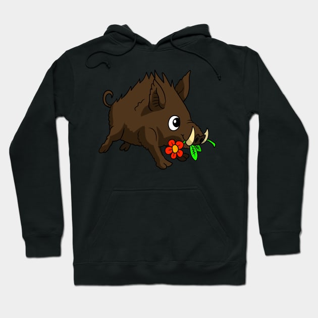 a cute wild boar doodle. kawaii wild pig with a flower. Hoodie by JJadx